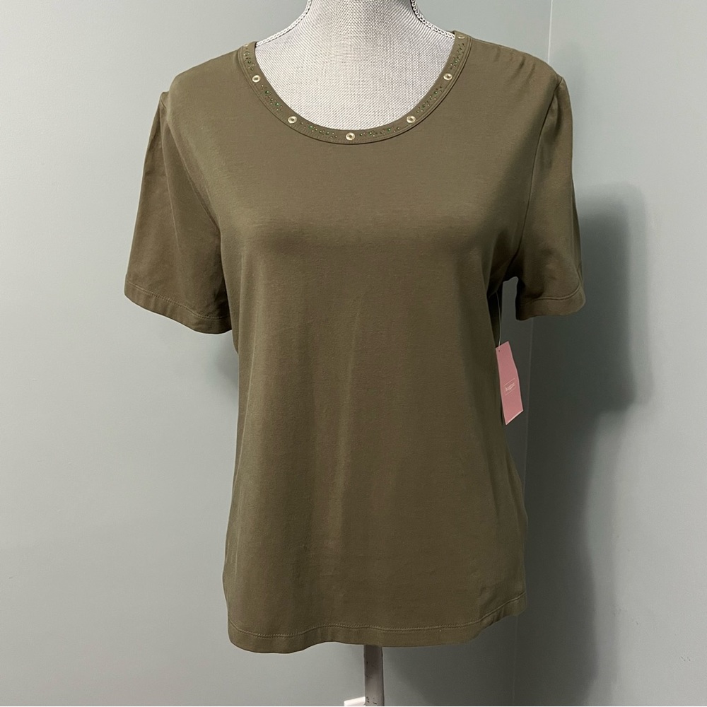 HAGGAR NWT olive green short sleeve t-shirt bling embellishments size medium